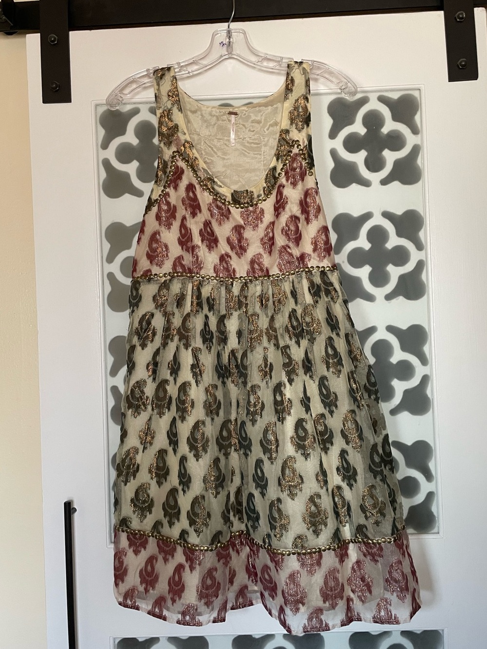 Free People Paisley Metallic Studded Babydoll Dress Size 10 Boho Y2K